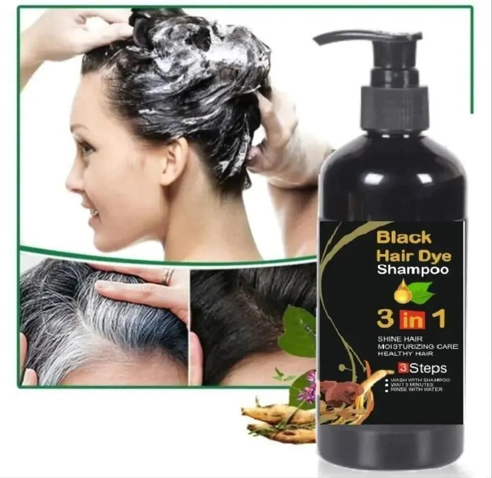 Unisex Instant Black Herbal Hair Dye Shampoo for Grey Hair Coverage Shampoo 3 in 1(100ml) Pack Of 2 - ShoppingDragons