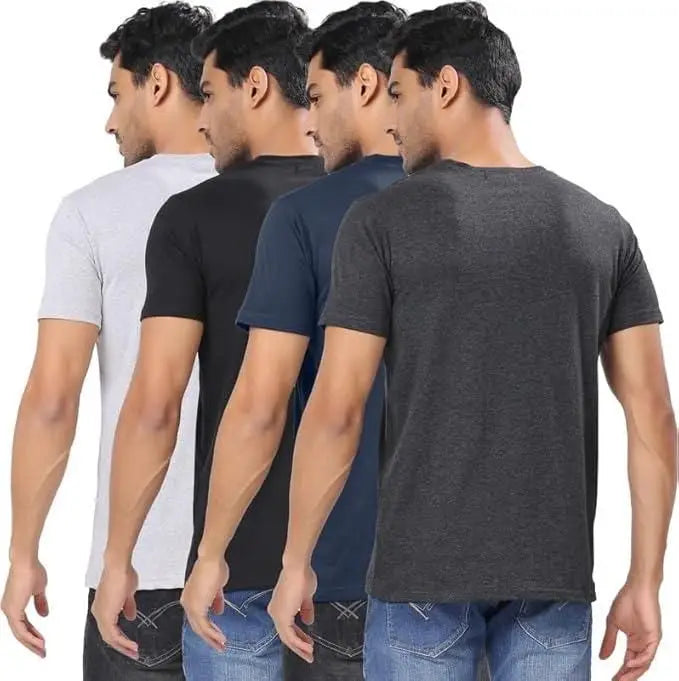 Men's Polycotton Solid Round Neck T-shirts (Pack of 4) 3gfndn-ee