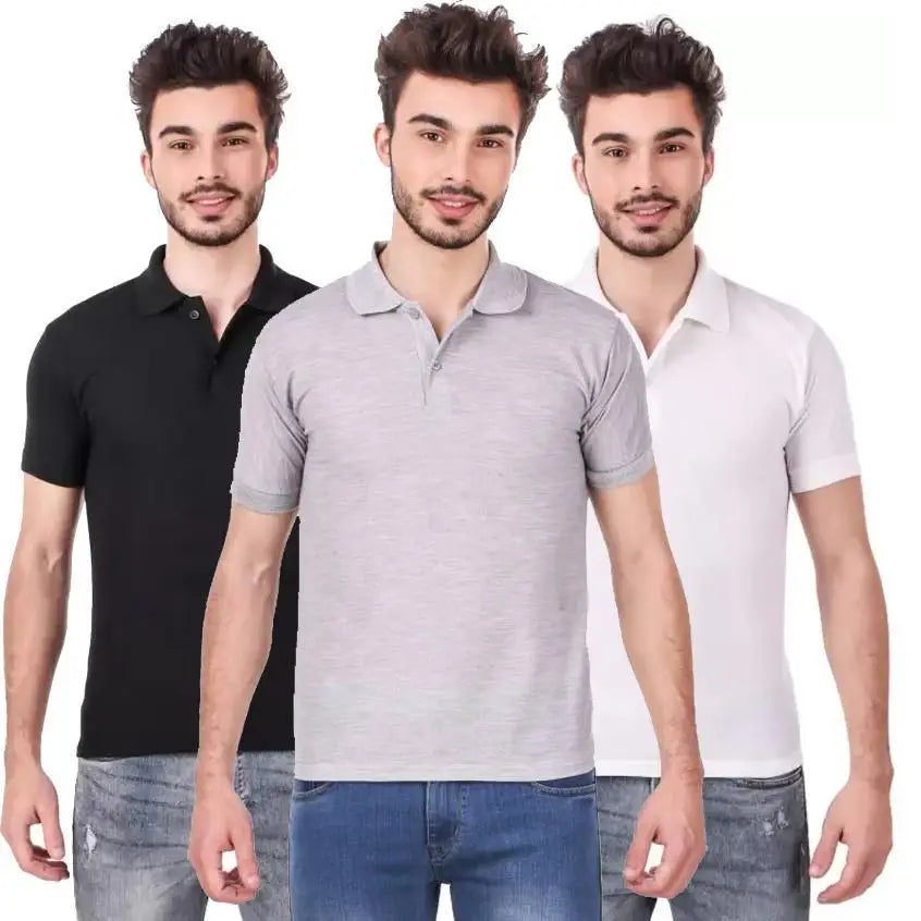 Poly Matte Solid Half Sleeves Mens Polo T-Shirt Pack Of 3 3gfndn-ee
