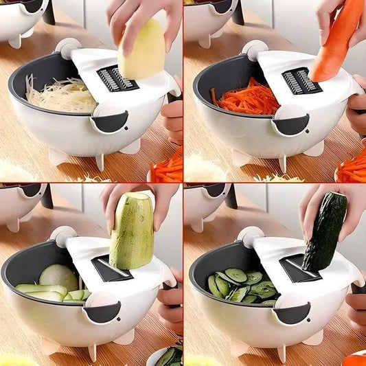 Vegetable Cutter- 7 in 1 Multifunction Magic Rotate Vegetable Cutter with Drain Basket Large Capacity - ShoppingDragons