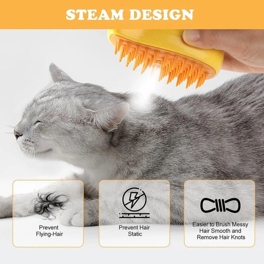 New 3 In1 Steamy Pet Cat Brush Cleanser Vapor, Steaming Pet Hair Brush, Pet - ShoppingDragons