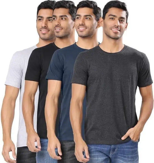 Men's Polycotton Solid Round Neck T-shirts (Pack of 4) 3gfndn-ee
