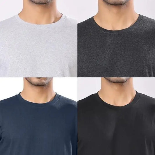 Men's Polycotton Solid Round Neck T-shirts (Pack of 4) 3gfndn-ee