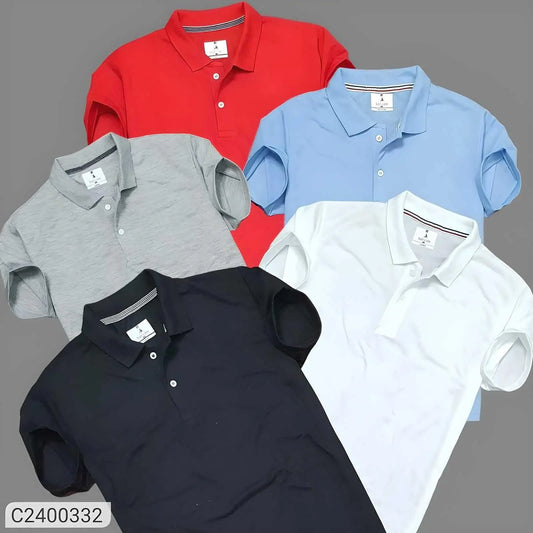 Plane Matty Solid Half Sleeves Mens Polo neck T-Shirt Pack Of 5 3gfndn-ee