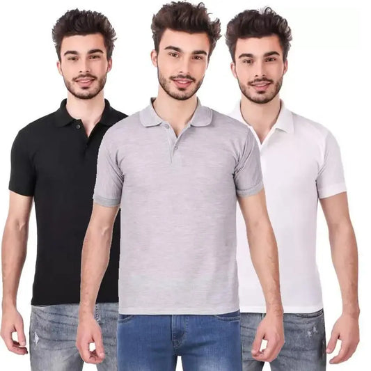 Poly Matte Solid Half Sleeves Mens Polo T-Shirt Pack Of 3 3gfndn-ee